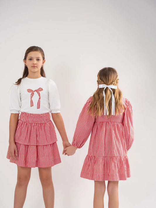 Coral Gingham Skirt