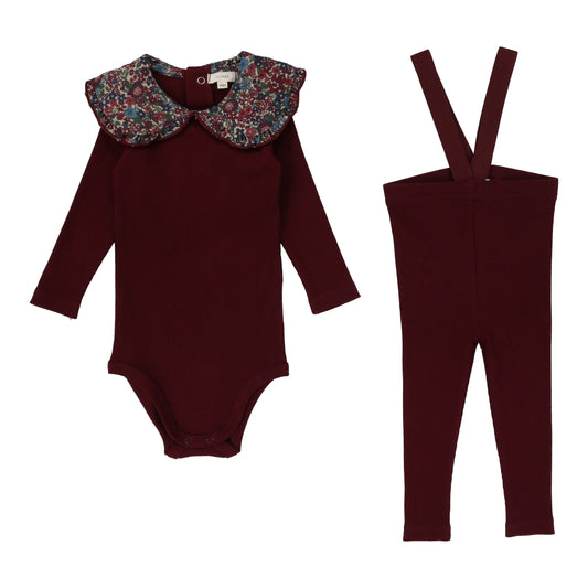 Oversize Collar Tee Set - Burgundy