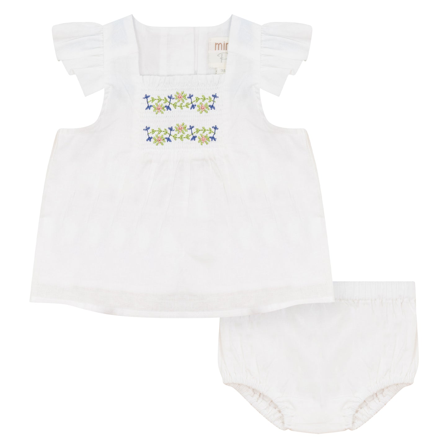 Embroidery Smocked Linen Set