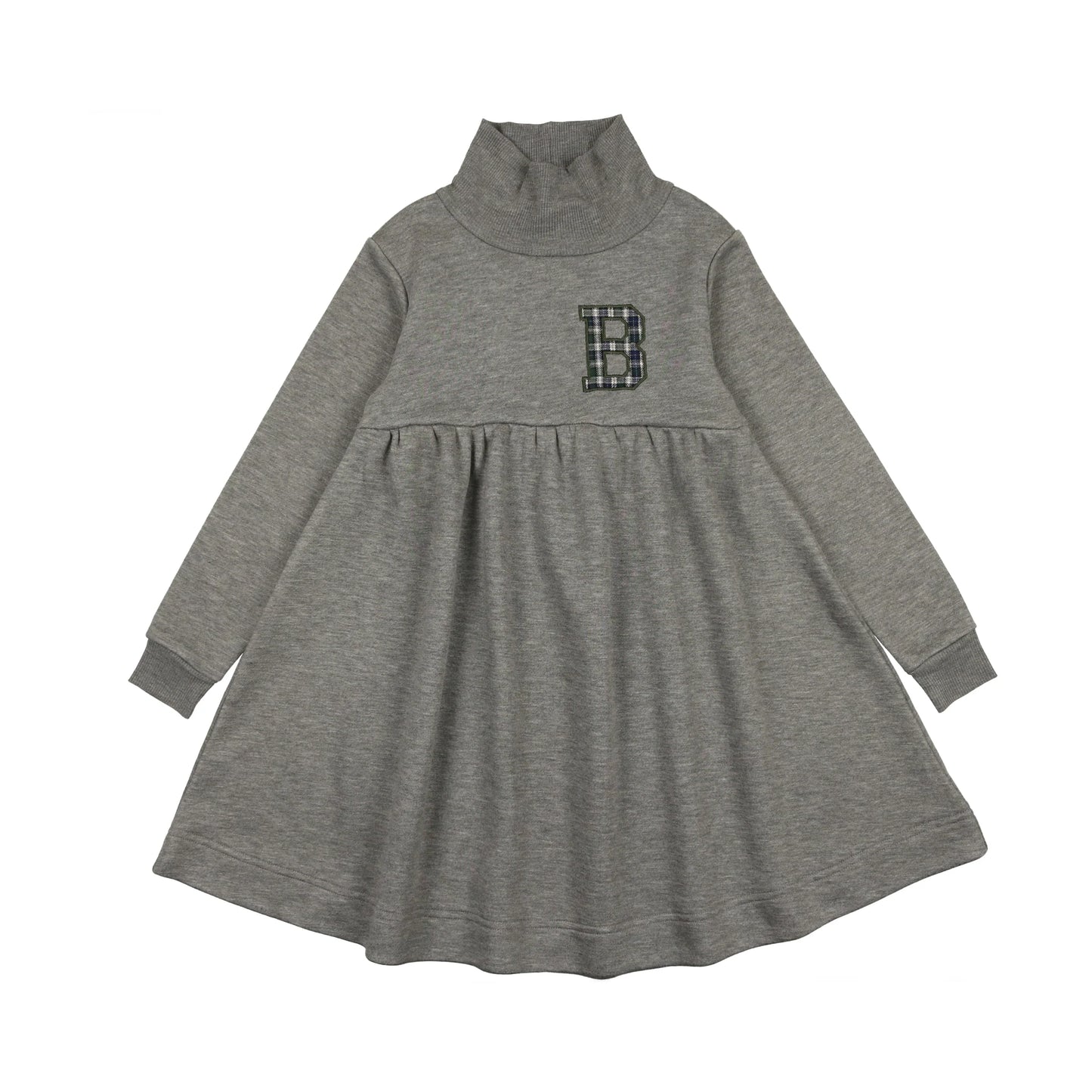 Plaid Applique Sweatshirt Dress - Light Grey