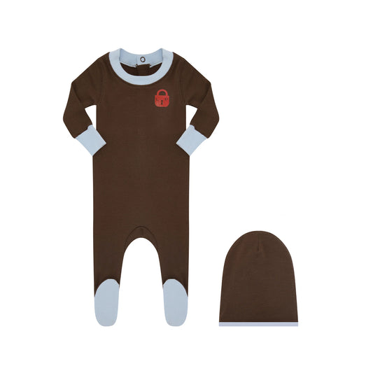 Brown/Lt Blue Chestnut Locket Footie