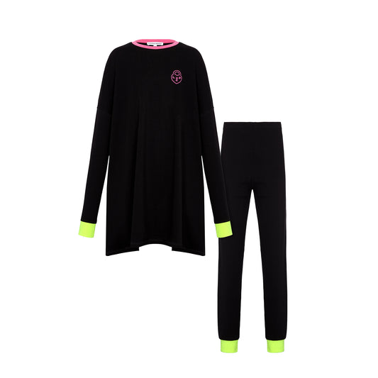 Black/Pink Heartlock Neon Cuff Teen Pajamas