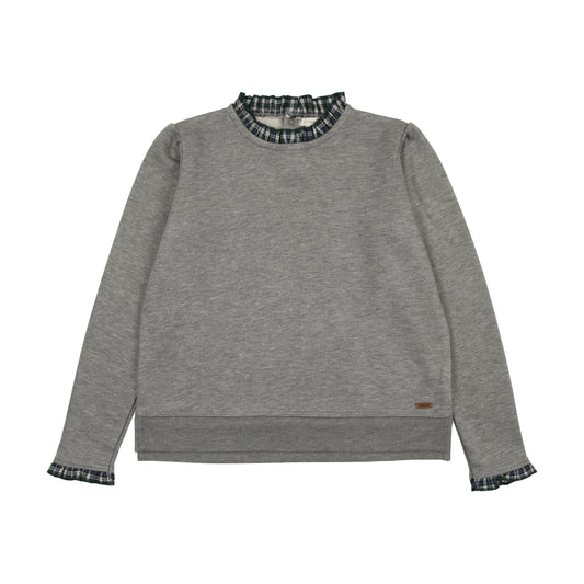 Plaid Ruffle Collar Sweatshirt - Light Grey