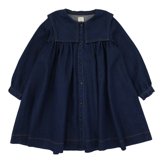 Pleated Sailor Dress Navy Denim