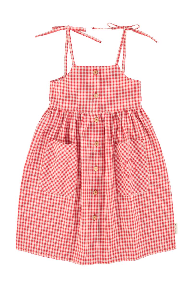 Red & Ecru Checkered Long Dress