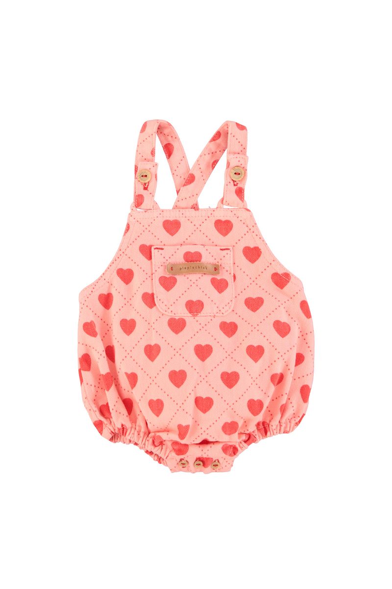 Baby Romper Pink with Red Hearts Allover