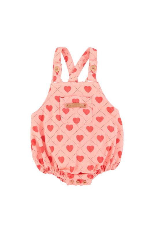 Baby Romper Pink with Red Hearts Allover