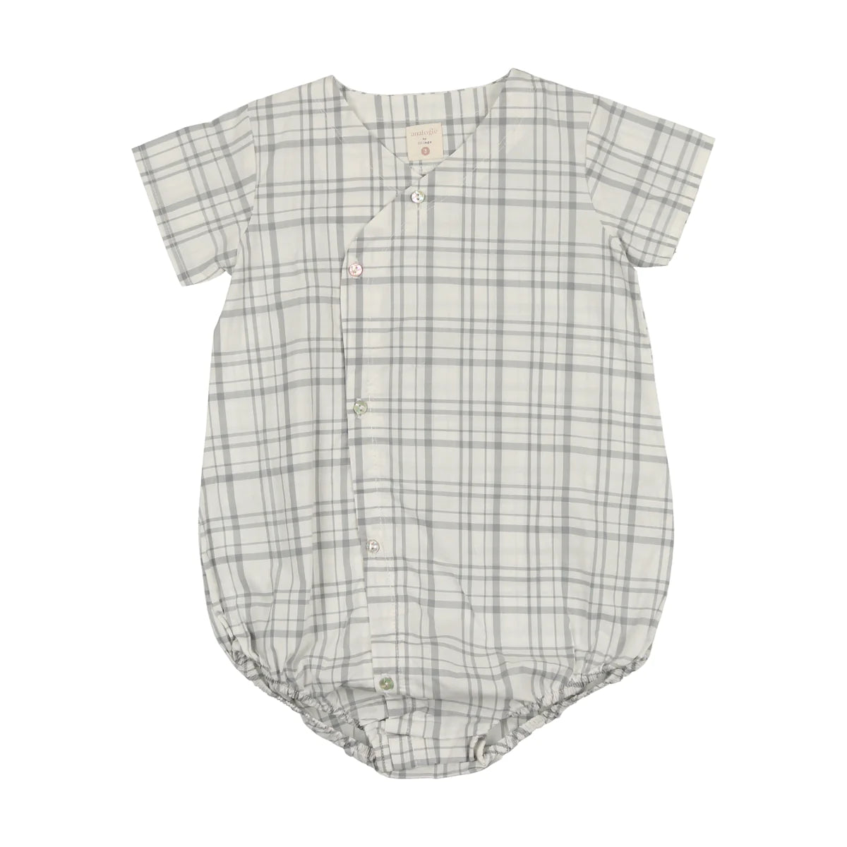 Side Button Romper- Light Blue Plaid