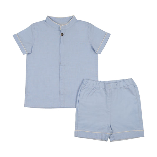 Light Blue Stand Up Collar Shirt + Shorts Set