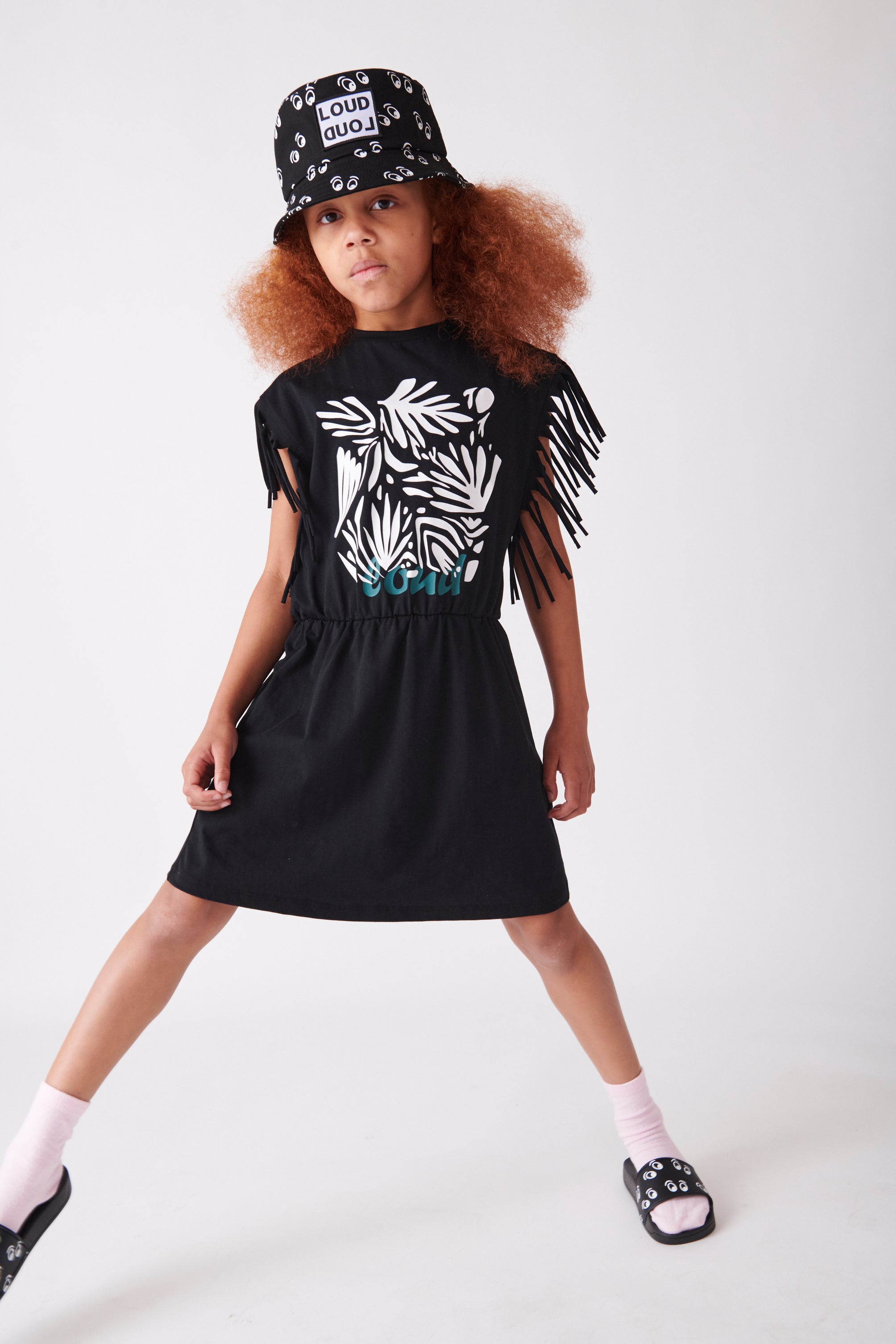 MAHALO Black Fringe Sleeves Dress