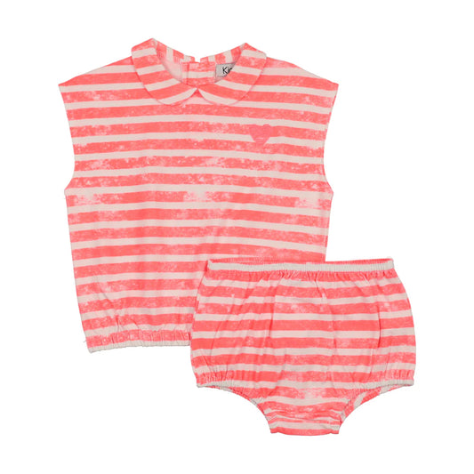 Striped 2 Piece Bloomer Set- Neon Pink