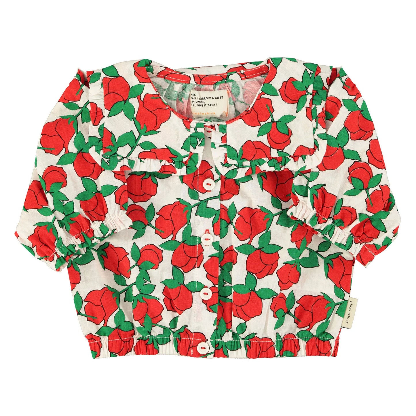 Red Roses Print Blouse with Sailor Collar