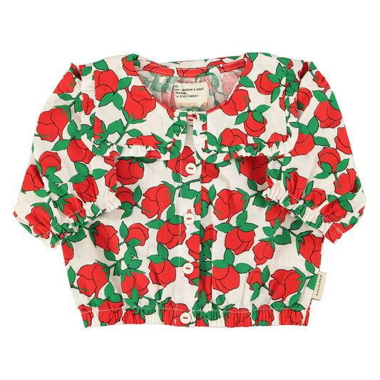 Red Roses Print Blouse with Sailor Collar