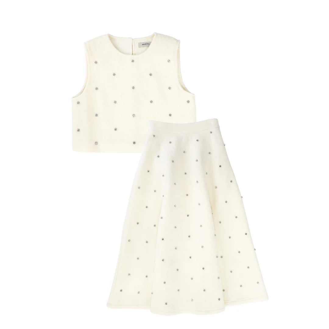 Jewel Wool Vest and Midi Skirt- Ivory