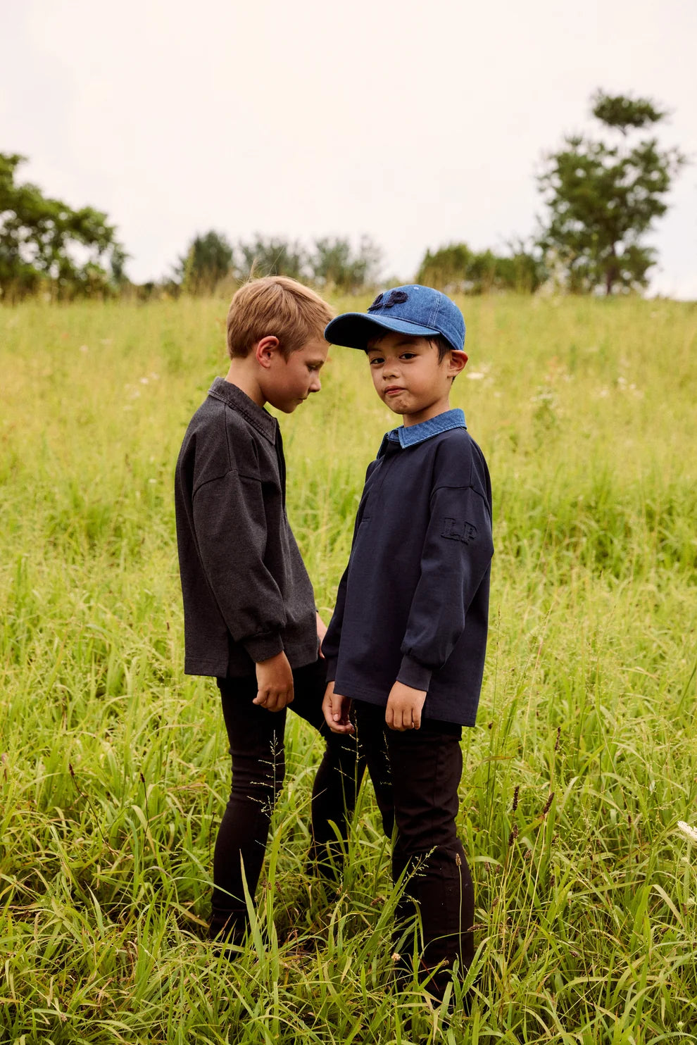 Boys Denim Collar Polo - Navy Blue