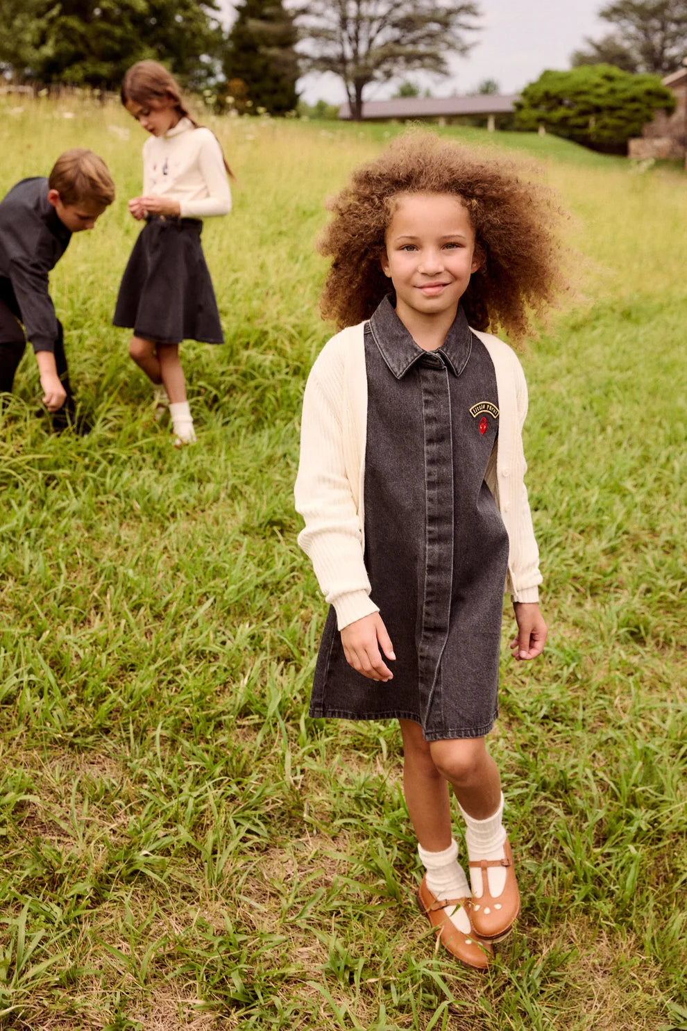 Black Denim Heart Patch Denim Shirt Dress