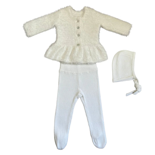 Mink Ruffle Cardigan & Hat Set