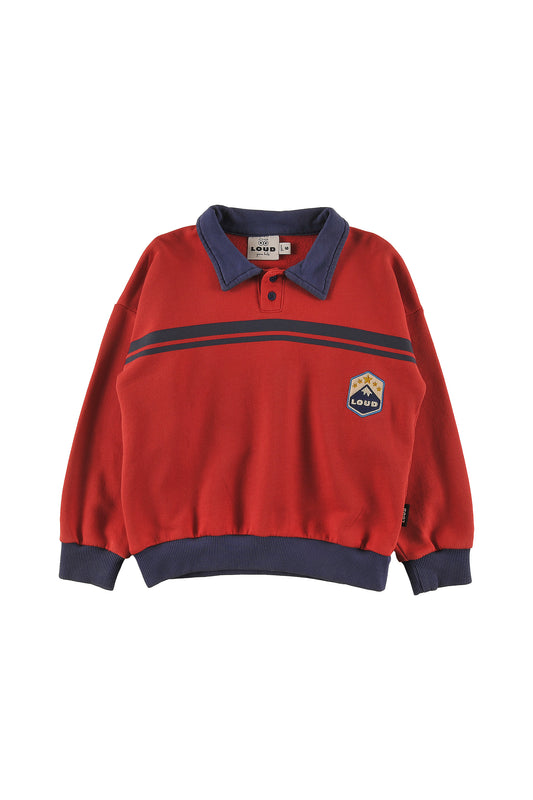 Winter Red Washed Polo Sweater