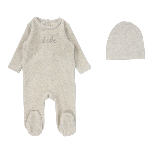 Velour Bebe Footie Set Heather Oatmeal