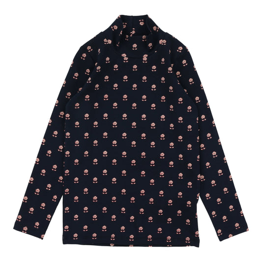 Vintage Floral Mockneck - Navy