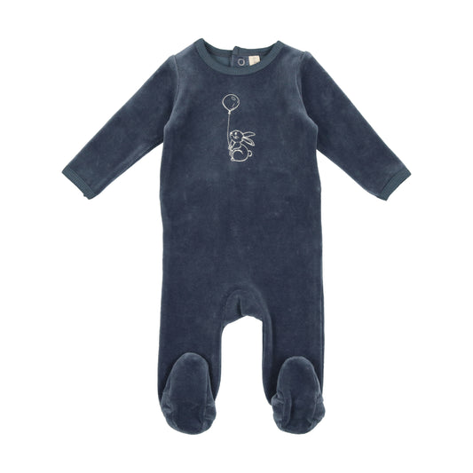 Velour Bunny Footie Blue with Balloon