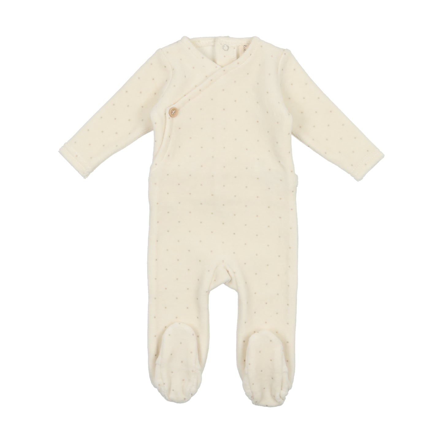 Velour Button Wrap Dot Footie Cream/Taupe with Blanket