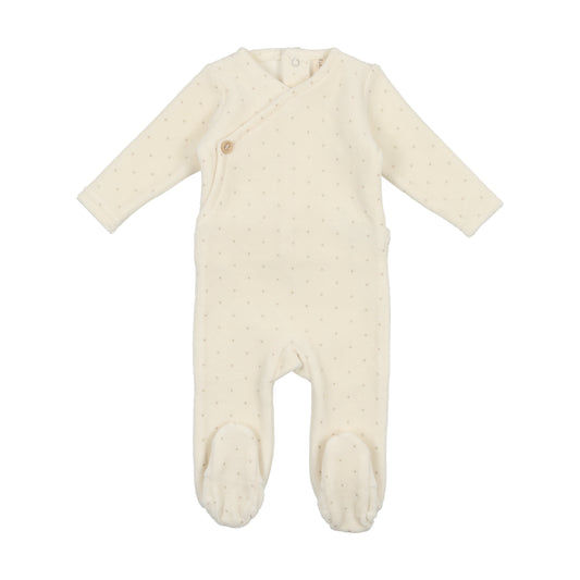 Velour Button Wrap Dot Footie Cream/Taupe with Blanket