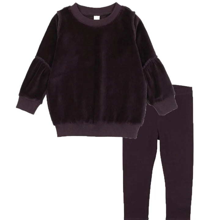 Velour Baby Girl Set - Eggplant