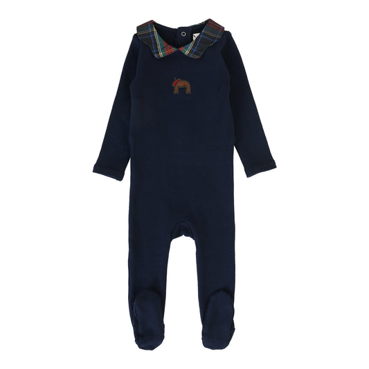 Navy Plaid Footie - Girls