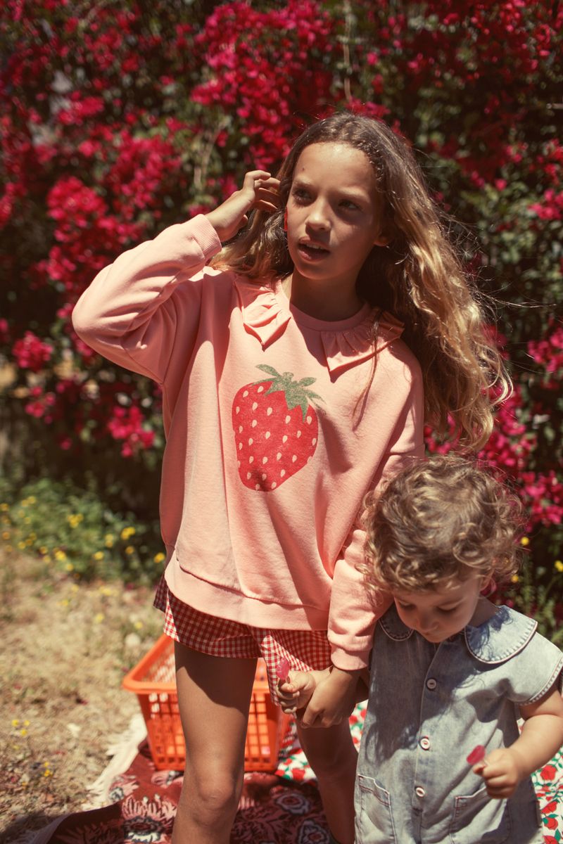 Light Pink Strawberry Print Sweatshirt