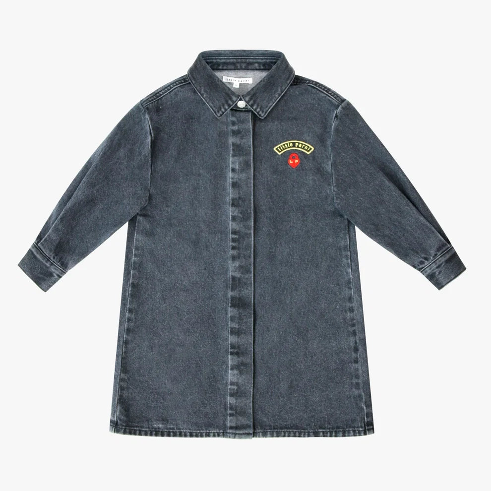 Black Denim Heart Patch Denim Shirt Dress