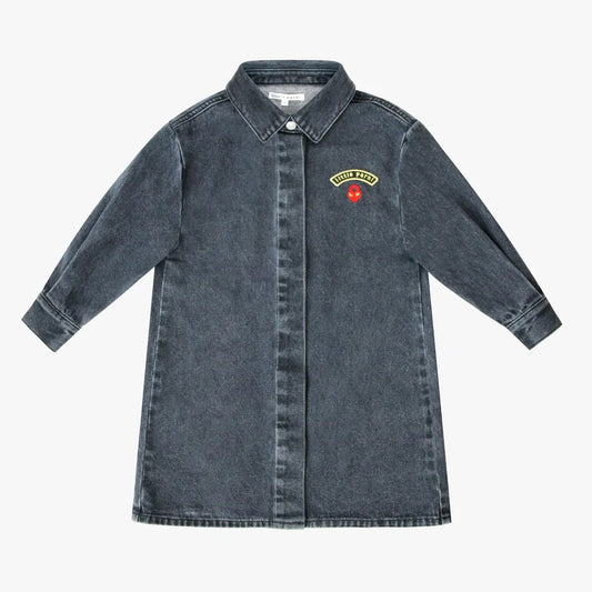 Black Denim Heart Patch Denim Shirt Dress