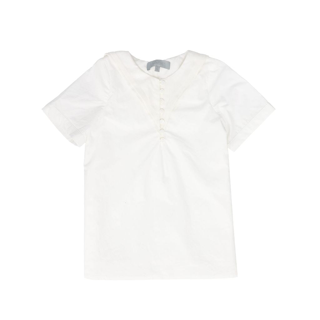 White Linen Sailor Collar SS Shirt