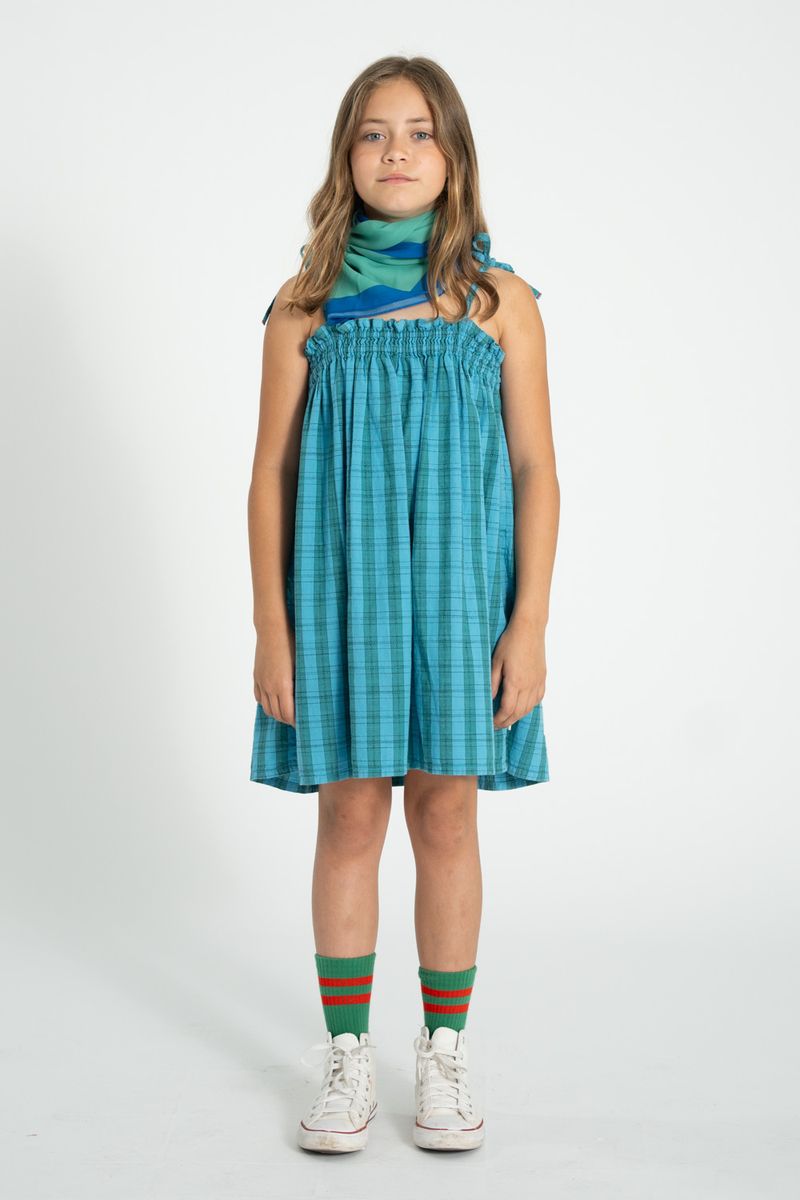 Short Dress with Straps Blue & Green Checkered