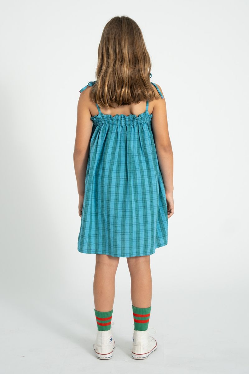 Short Dress with Straps Blue & Green Checkered