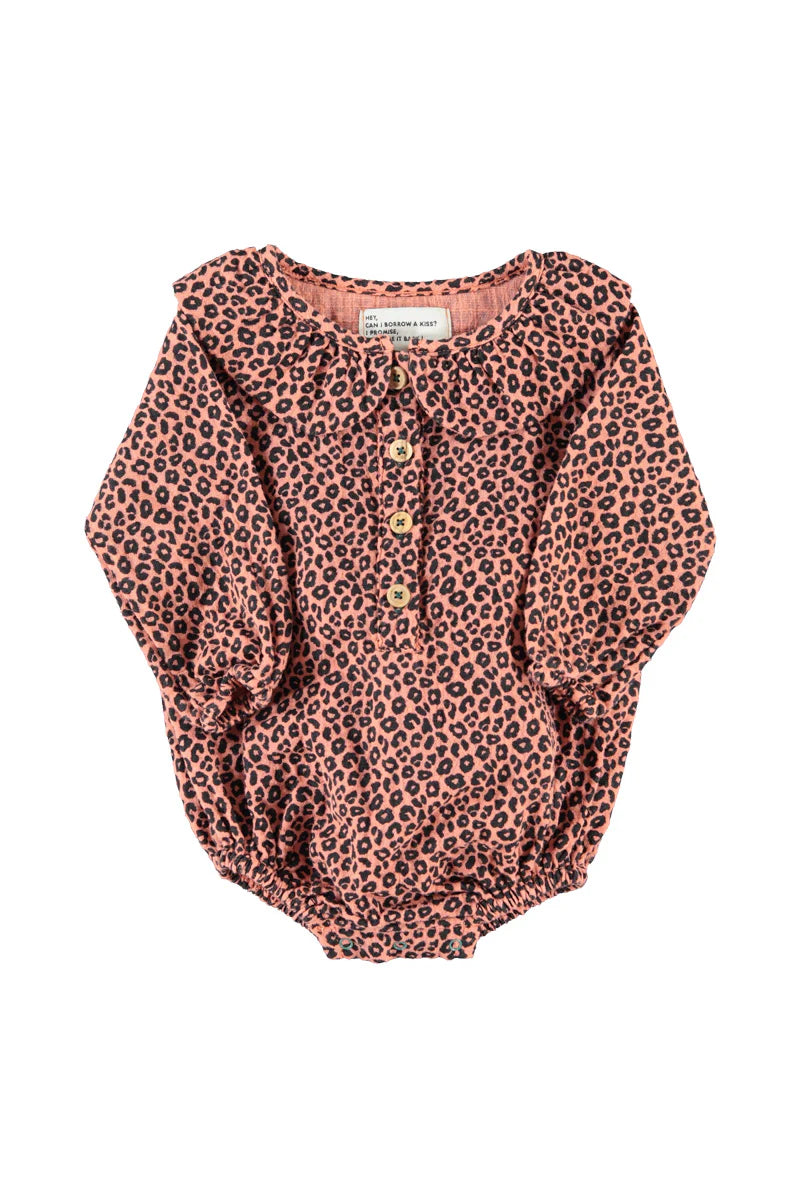 Long Sleeve Romper Pink with Animal Print