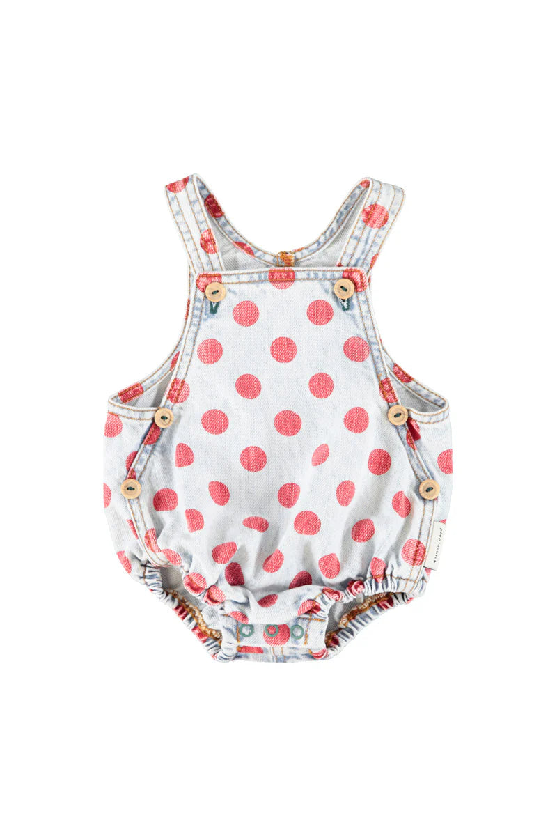 Baby Romper Light Blue Denim with Red Dots