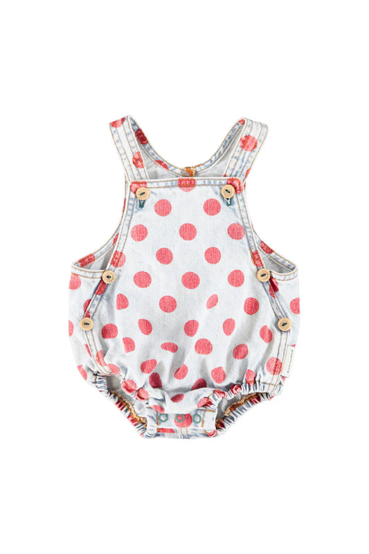 Baby Romper Light Blue Denim with Red Dots
