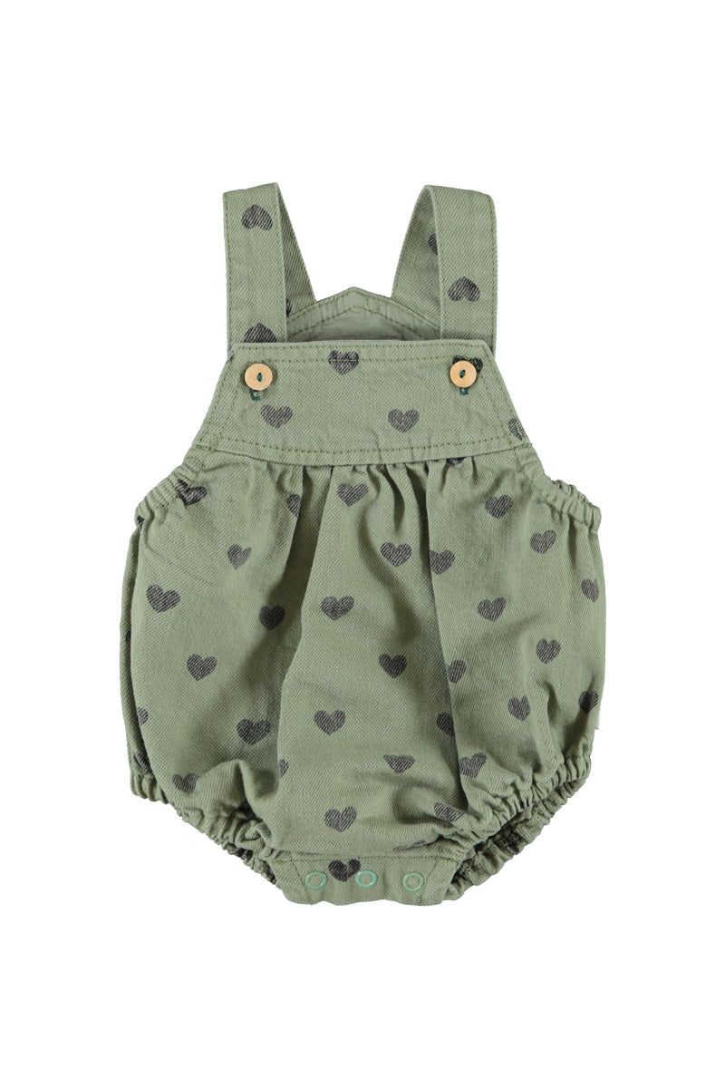 Baby Romper Green with Black Hearts