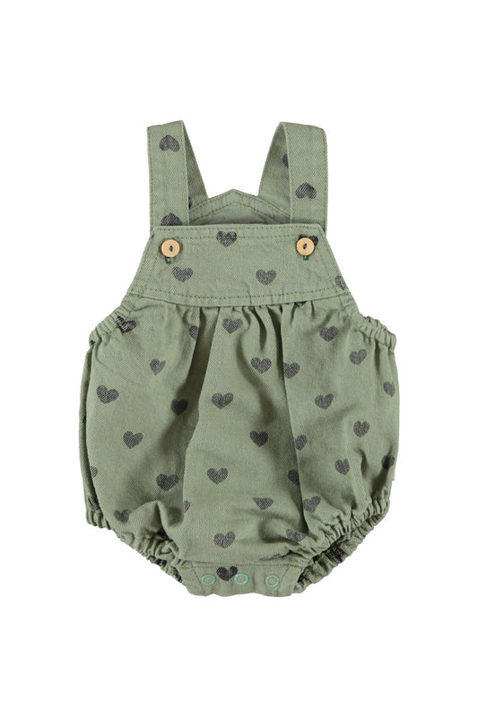 Baby Romper Green with Black Hearts