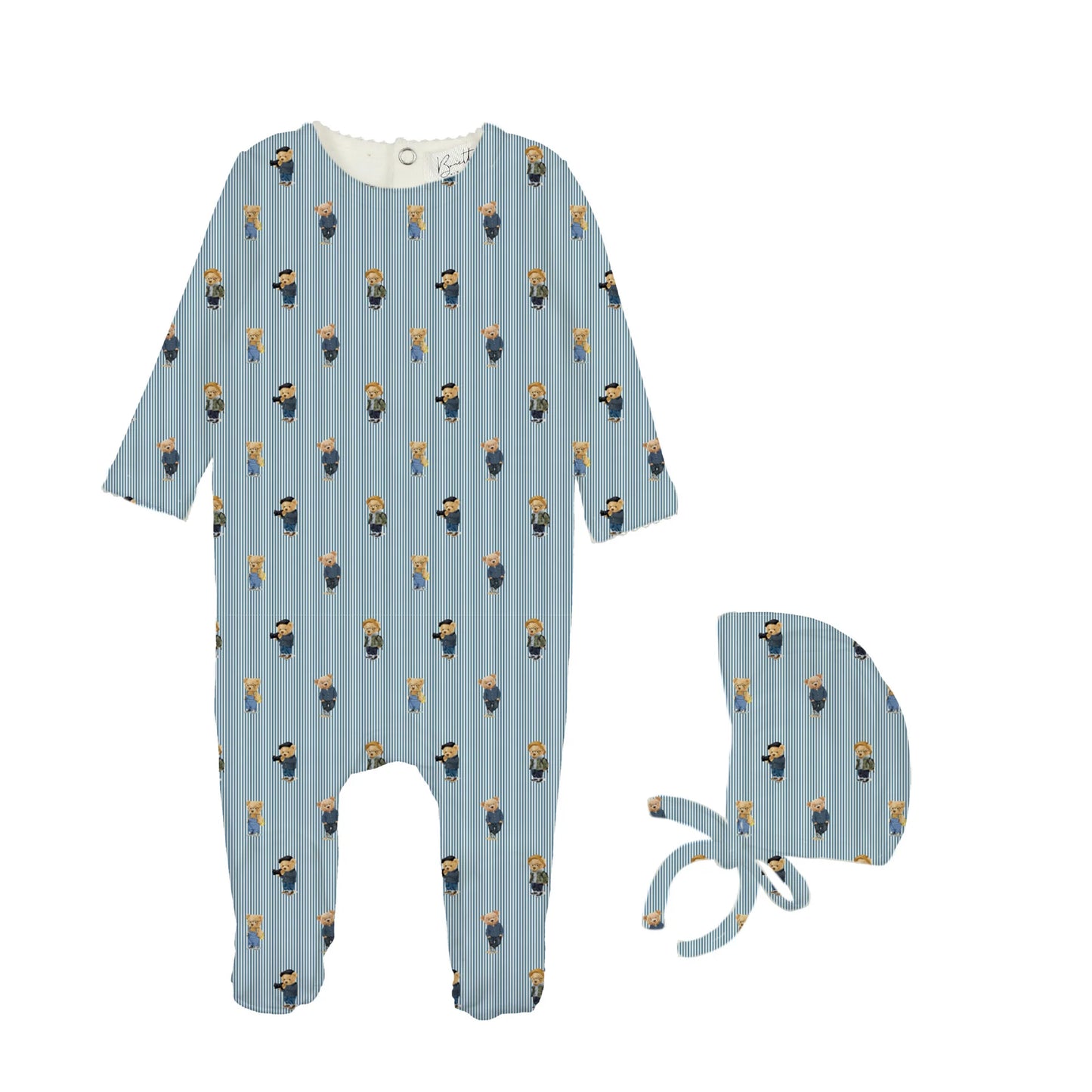 Bear Bear Pajamas/Blue - Footie and Beanie