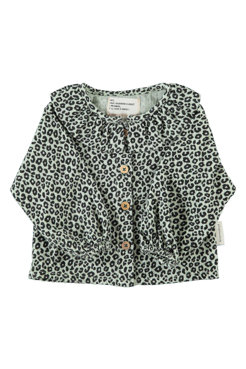 Blouse with Round Collar Mint Green with Animal Print