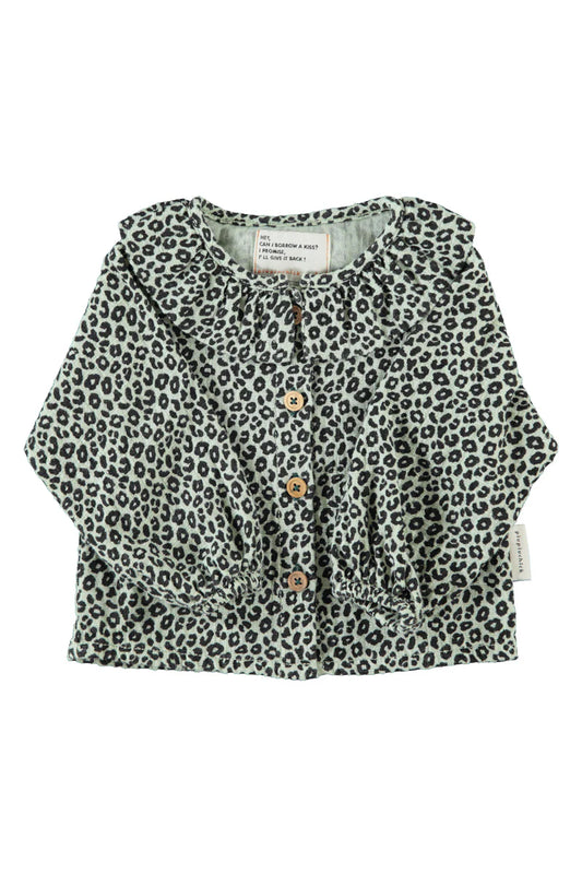 Blouse with Round Collar Mint Green with Animal Print