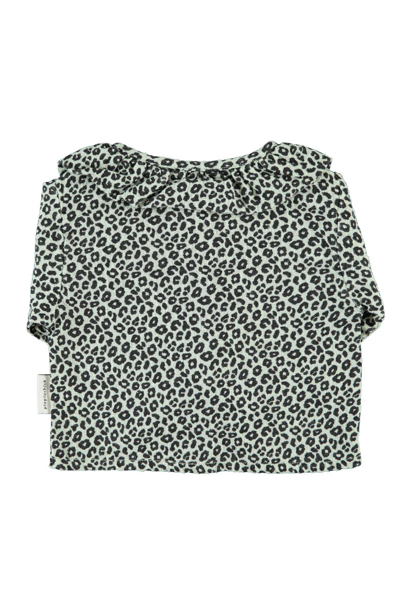 Blouse with Round Collar Mint Green with Animal Print
