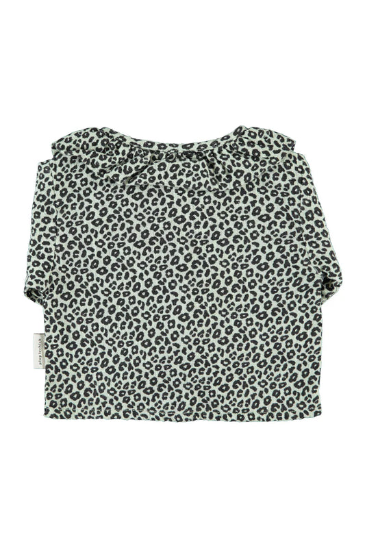 Blouse with Round Collar Mint Green with Animal Print
