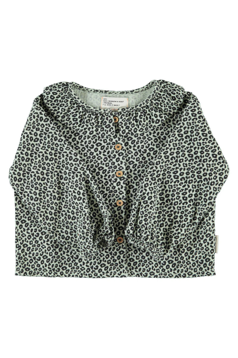 Blouse with Round Collar Mint Green with Animal Print