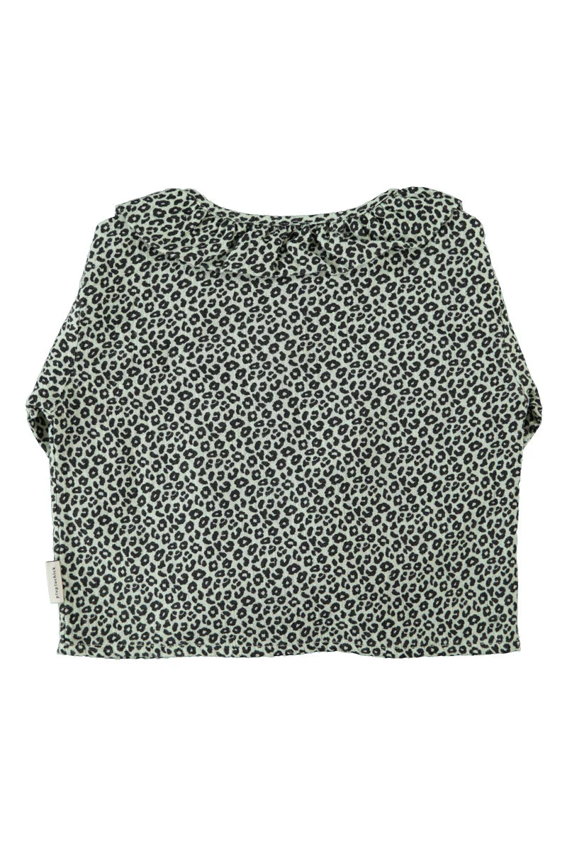 Blouse with Round Collar Mint Green with Animal Print
