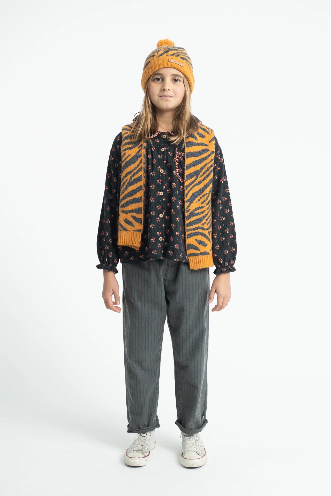 Peter Pan Collar Blouse Black with Flowers