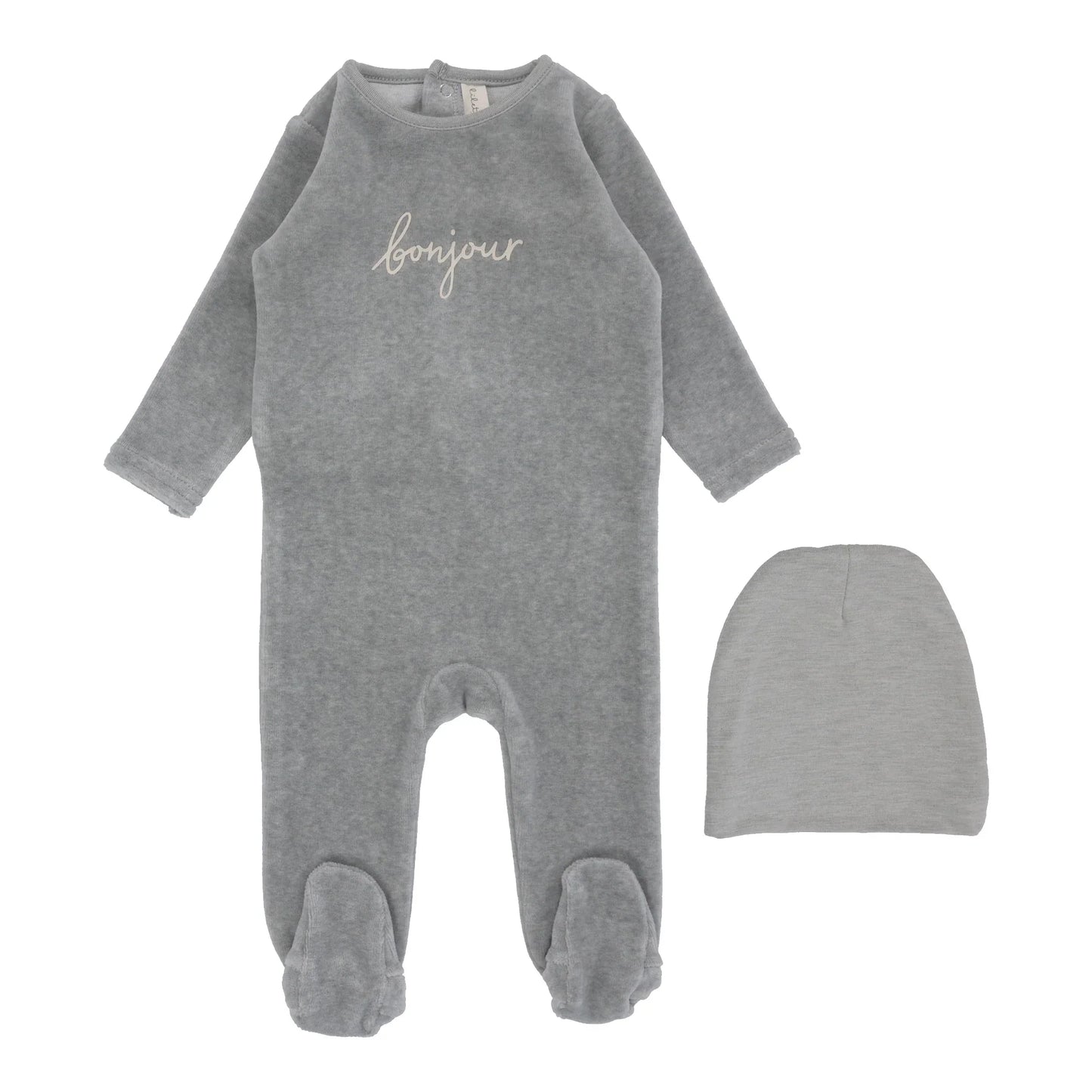 Velour Bonjour Footie Set - Heathered Blue