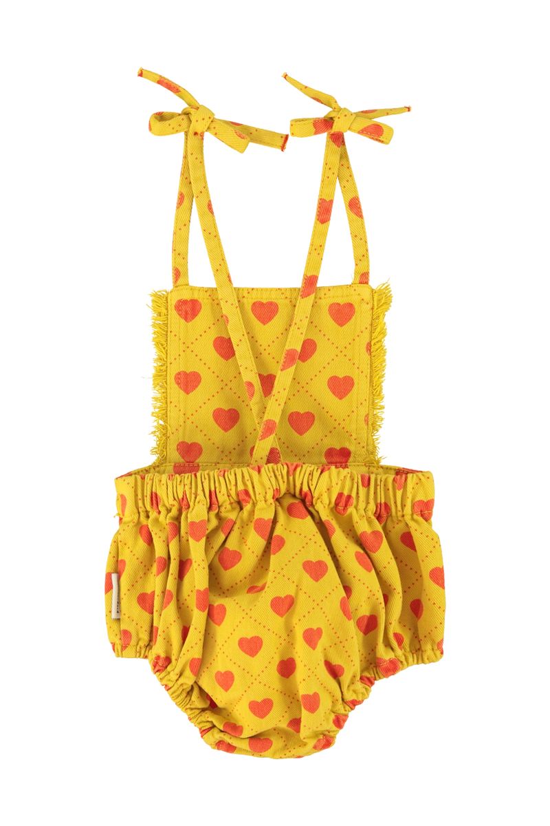Playsuit Mustard with Red Hearts Allover